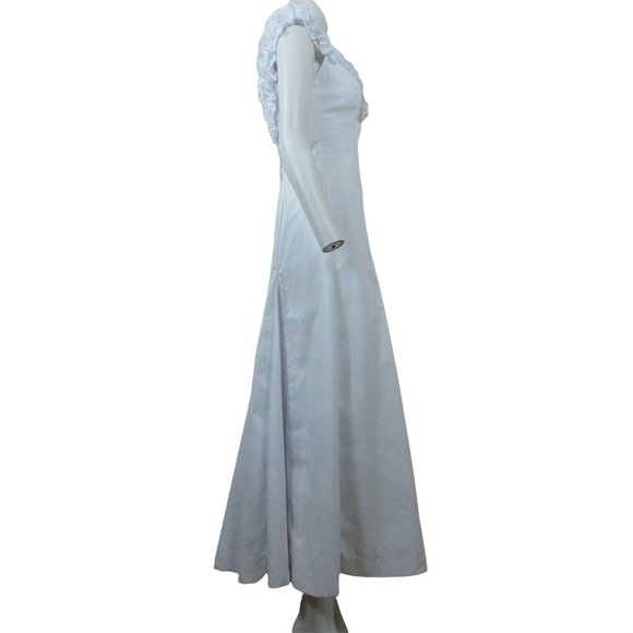 Vintage Princess Kaiulani Hawaiian Wedding Dress 2 Long White on White Floral - Picture 8 of 12